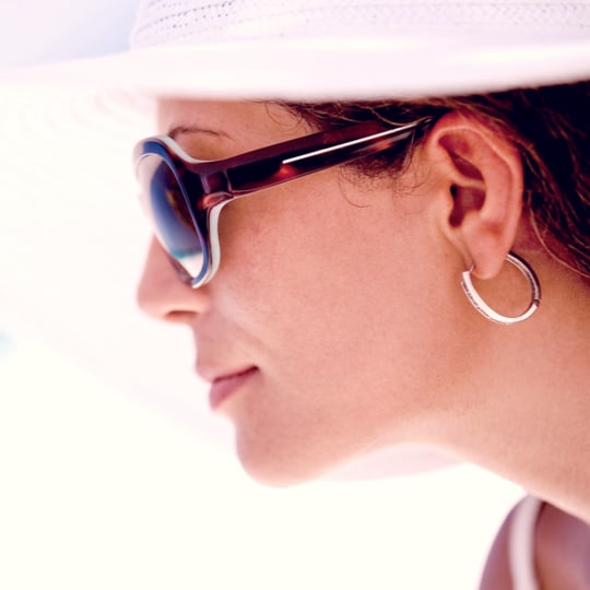 stylish woman wearing sunglasses and a hat